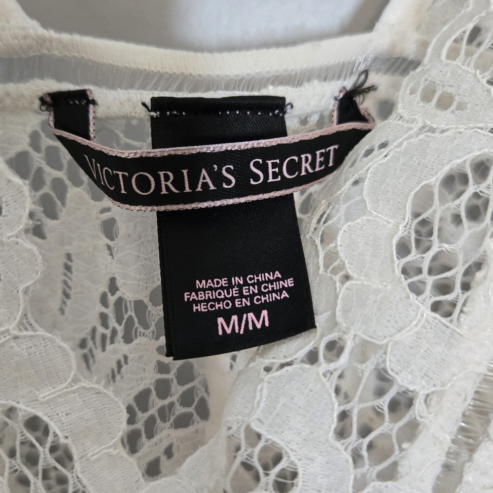 Victoria's Secret Off White Lace Bodysuit M Floral Sheer Teddy Snap Bridal - Picture 3 of 9